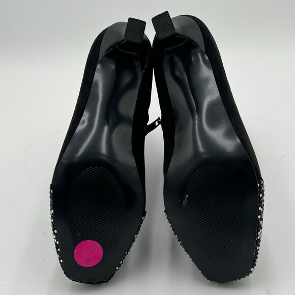 XYD Black Bling Rhinestones Buckle Mid Heel Ankle Bootie Square Toe Fashion Shoe - Picture 5 of 6